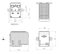 Black on white technical drawing of a radiator with dimensions labeled.