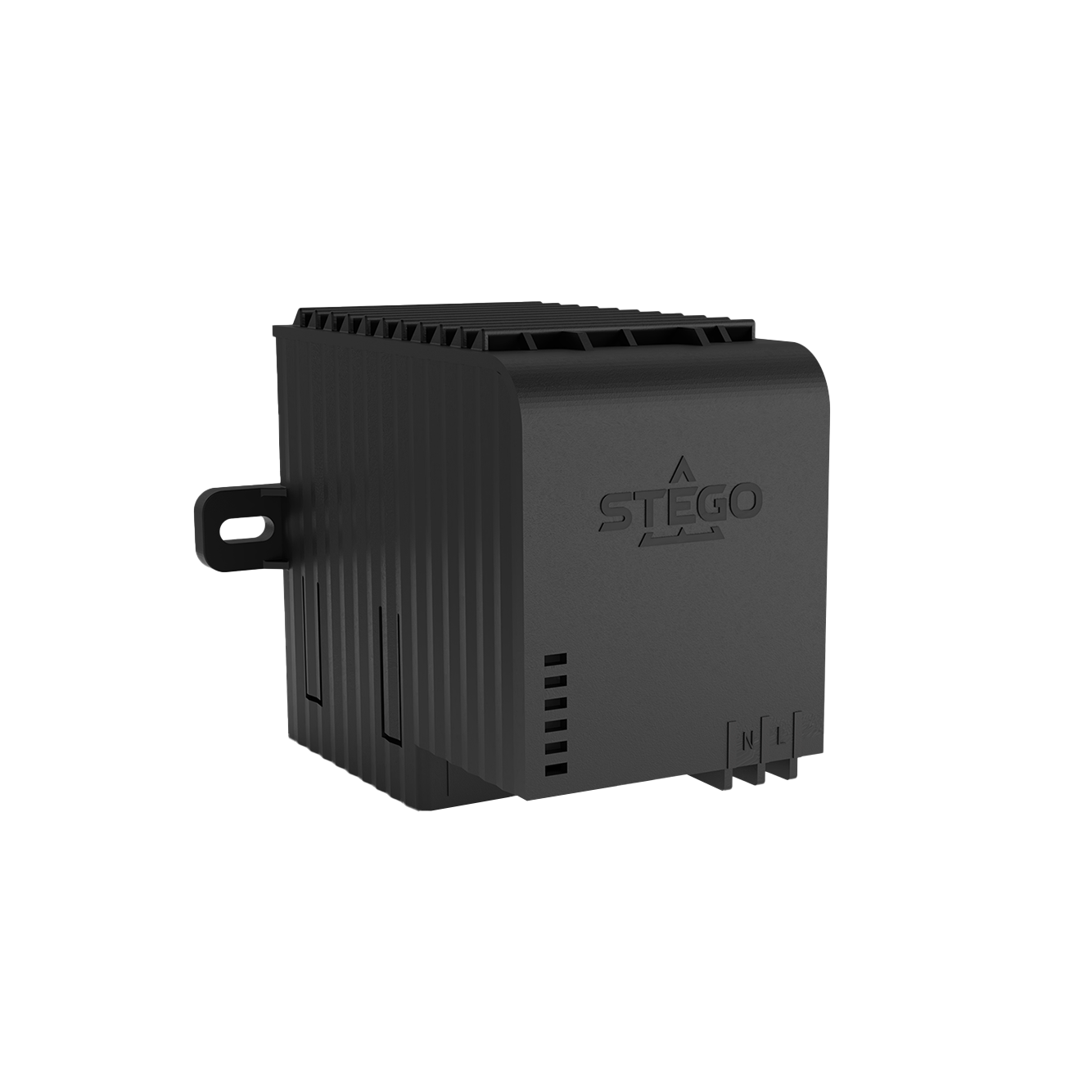 Black electronic heater with 'Stego' branding on a white background.