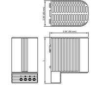 Black on white technical drawing of a heating element with dimensions and layout.