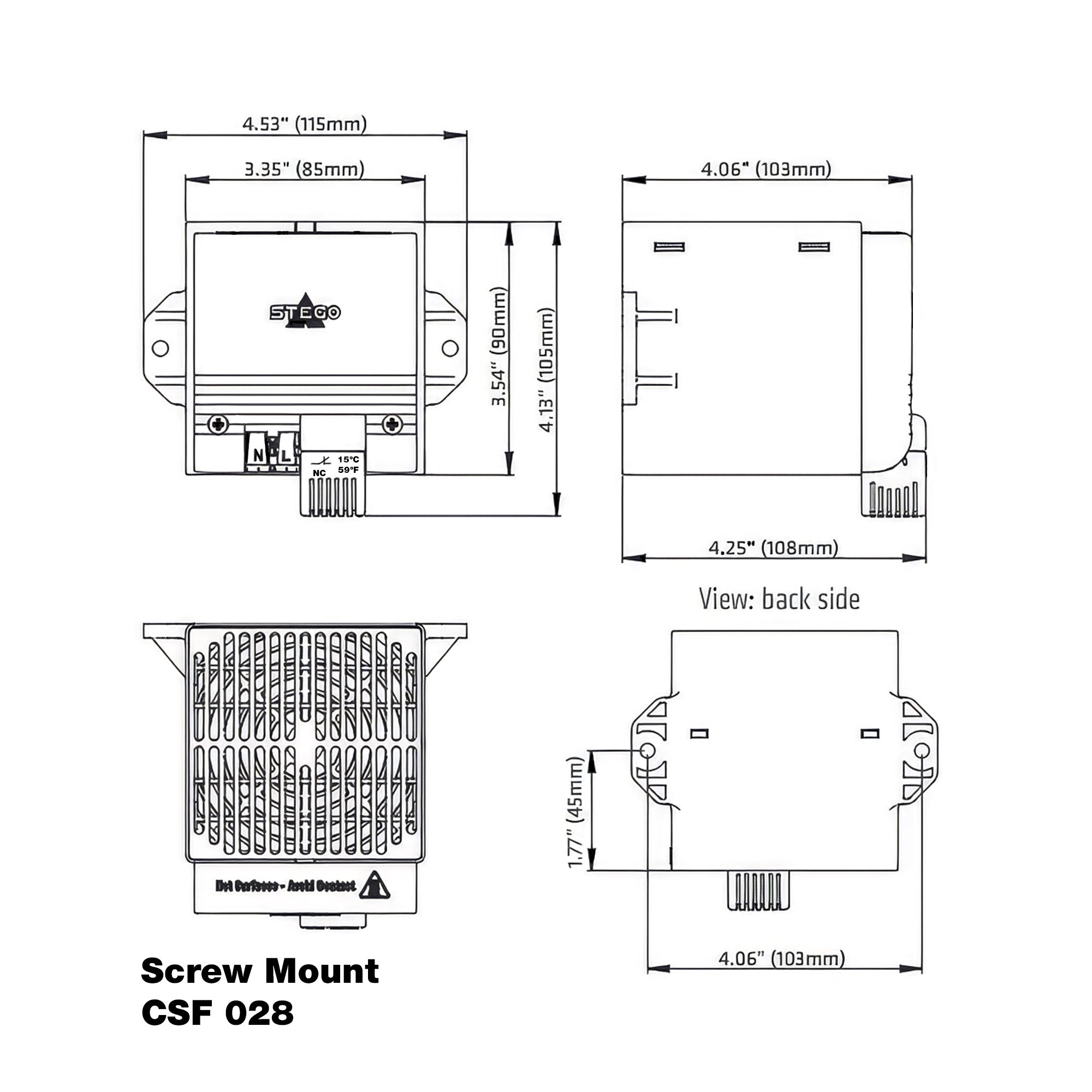 Black on white technical drawing of a DIN rail mount with labeled dimensions.
