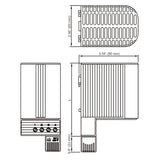 Black on white technical drawing of a rectangular component with dimensions