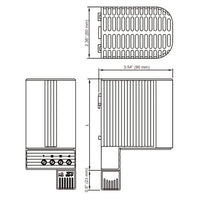 Black on white technical drawing of a rectangular component with dimensions
