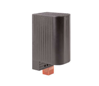 Rectangular heater housing with a ribbed surface and red thermometer on a white background.
