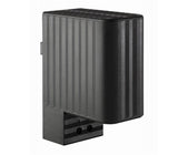 Black rectangular heater with ribbed texture on a white background.