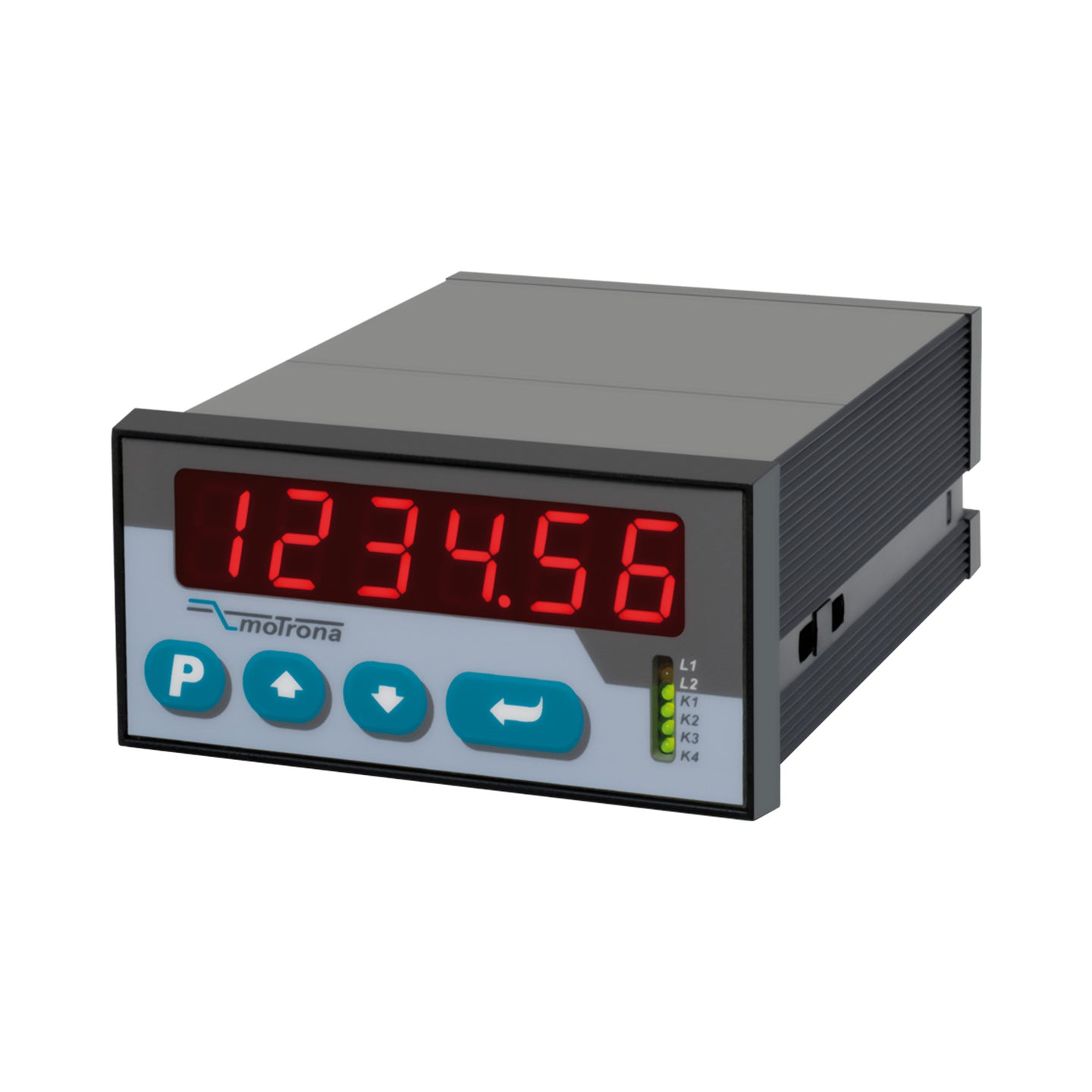 Digital display with red LED numbers and control buttons on a white background
