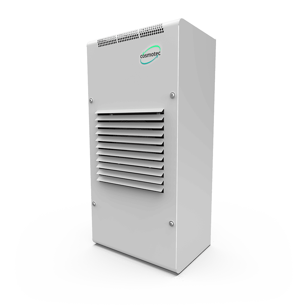 White industrial air purifier with Cosmotec logo on a white background.
