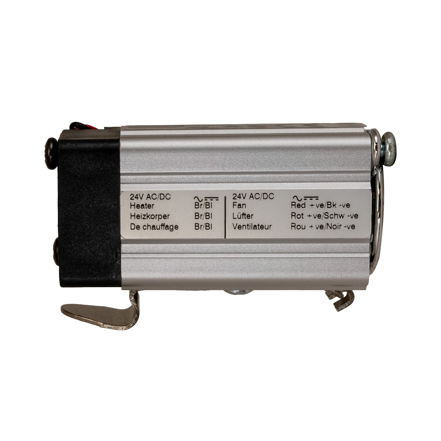 Electrical heater with labels on a white background.