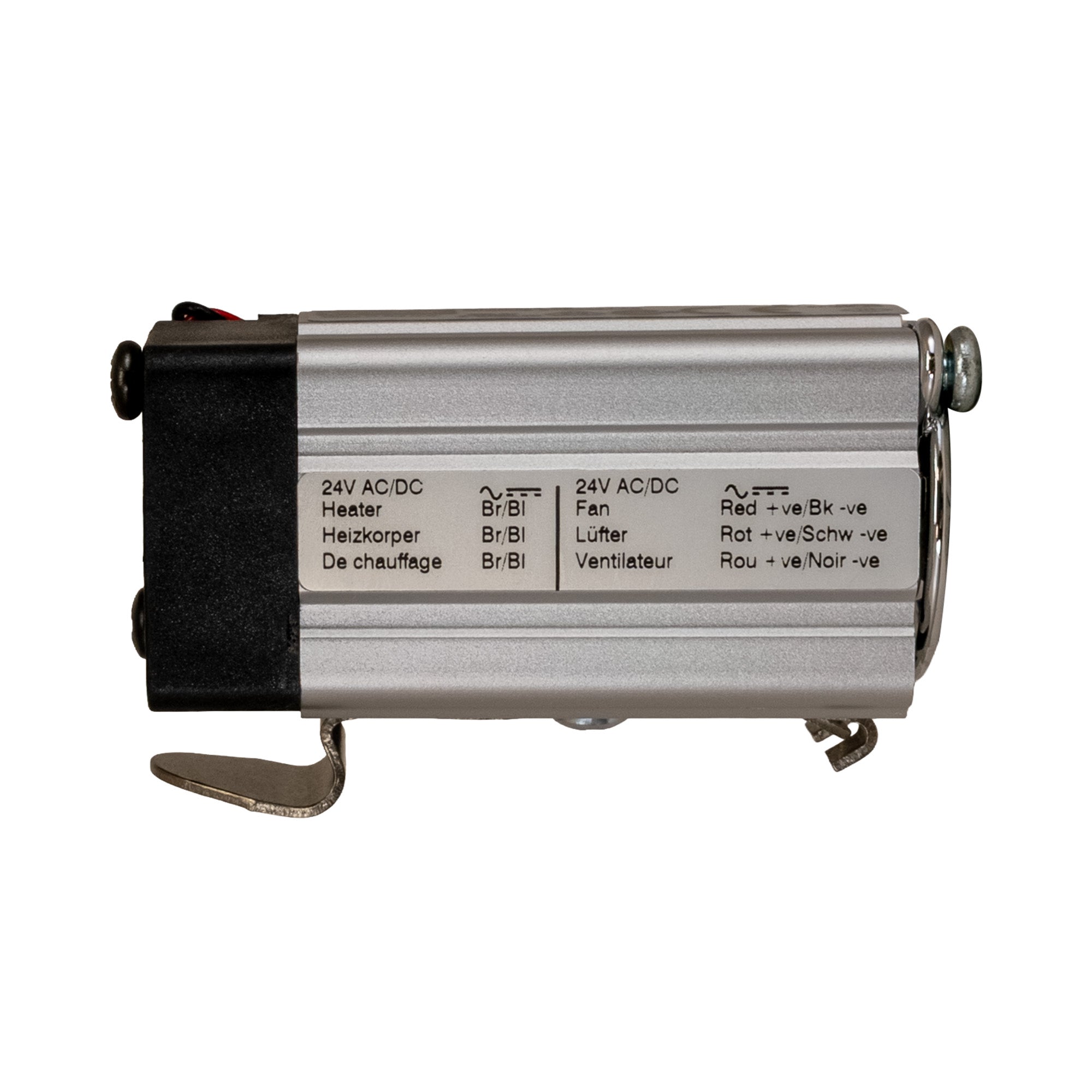 Electrical heater with labels on a white background.