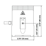 Black on white technical drawing of a shower head with dimensions labeled.