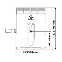 Black on white technical drawing of a shower head with dimensions labeled.