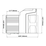 Black on White technical drawing of a product with dimensions labeled.