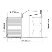 Black on White technical drawing of a product with dimensions labeled.