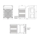 Black on White technical drawing of a product with dimensions labeled.