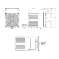 Black on White technical drawing of a product with dimensions labeled.