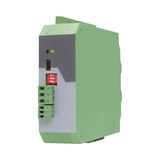 Green electronic module with connectors on a white background