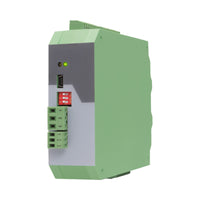 Green electronic module with connectors on a white background