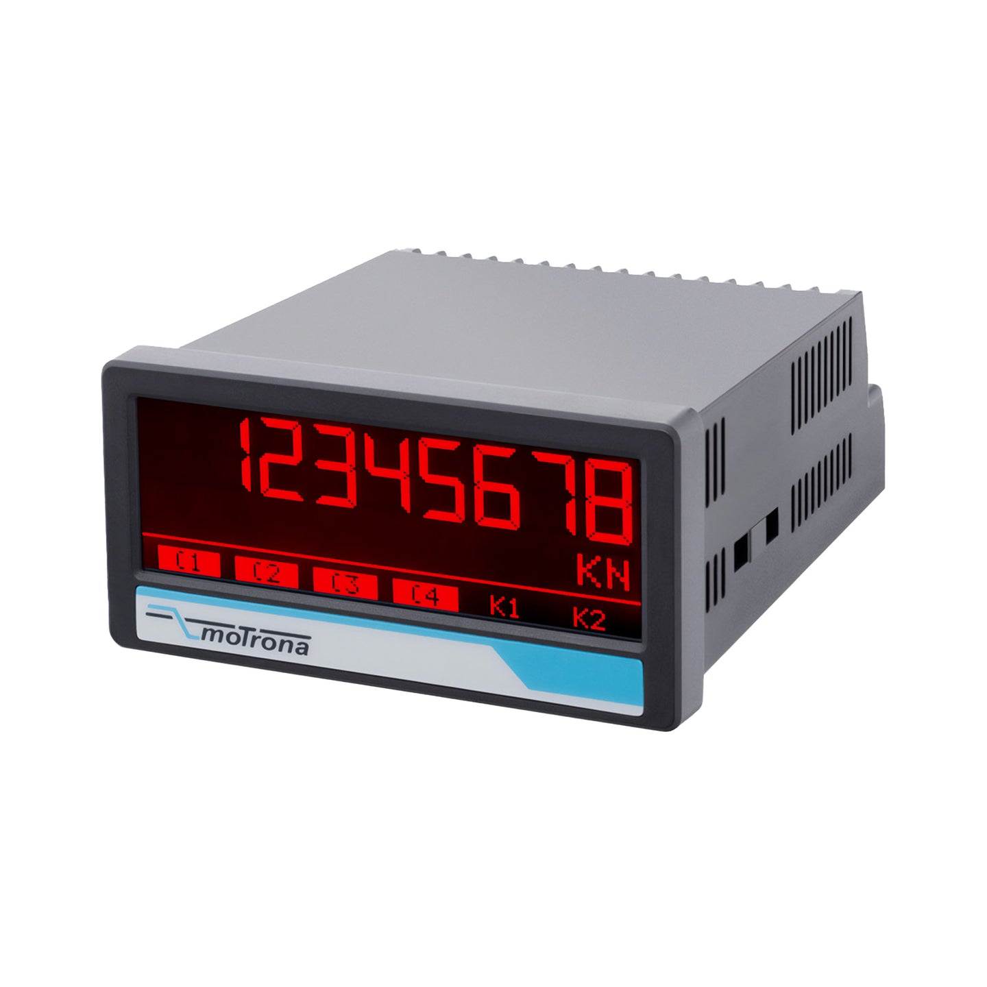 Digital display with red LED numbers on a white background