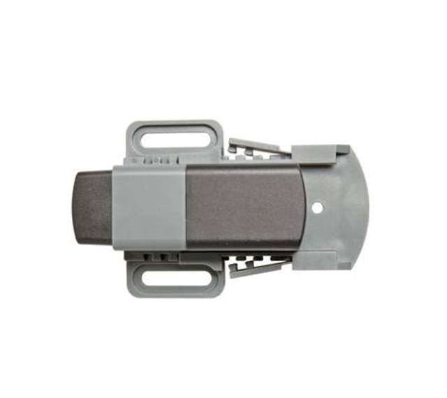 An image of a DS 013 Enclosure Door Switch, which is a grey, mechanical switch designed to monitor the position of cabinet doors.