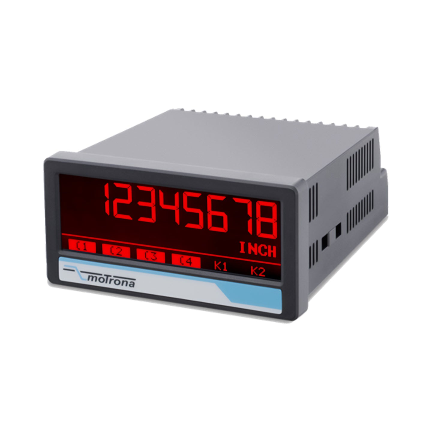 Digital display with red LED numbers on a white background