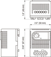 Black on white technical drawing of a electronic component with dimensions labeled