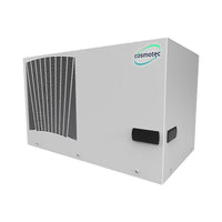White air conditioning unit with 'Cosmotec' branding on a white background.