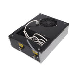 Rear of AC with a fan and cables on a white background.