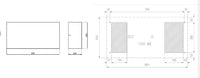 Black on white technical drawing of a rectangular object with dimensions