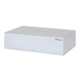 White electronic device with a brand logo on a white background