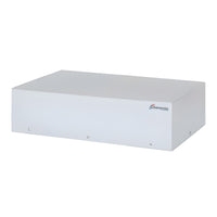 White electronic device with a brand logo on a white background