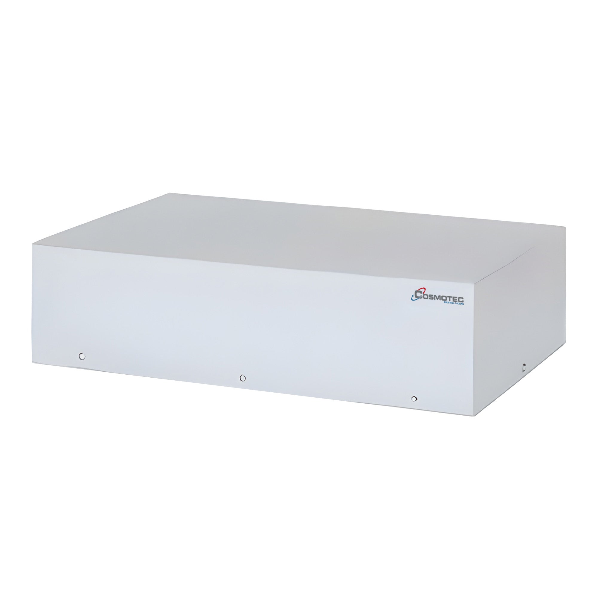 White electronic device with a brand logo on a white background