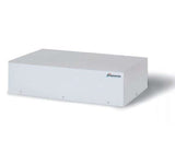White rectangular box with a brand logo on a white background