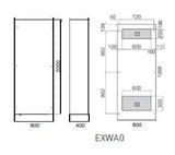 Technical drawing of a rectangular object with dimensions labeled