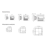 Black on white dimensional drawing and drilling template for a mounting frame on a white background.