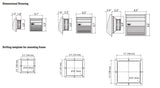 Dimensional drawing and drilling template for a mounting frame on a white background.
