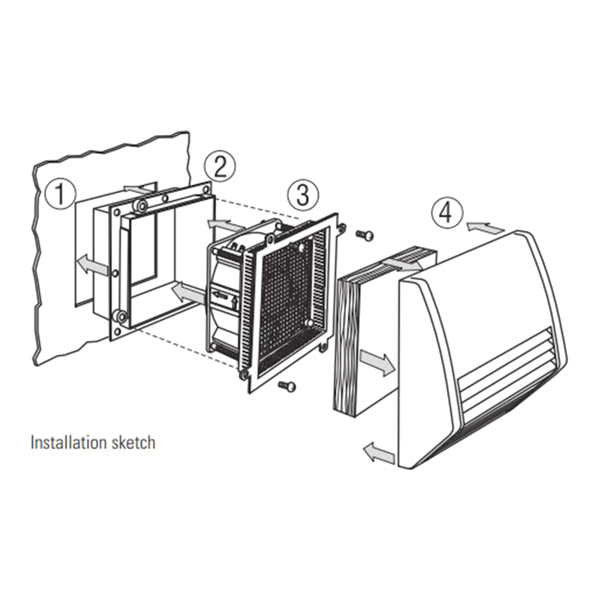 Line drawing of an air conditioning unit installation process on a white background.