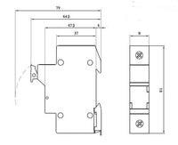 Black on white technical drawing of a mechanical component with dimensions.