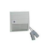 Gray electronic device with a cable on a white background.