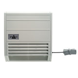 Gray electronic device with a brand logo on a white background.