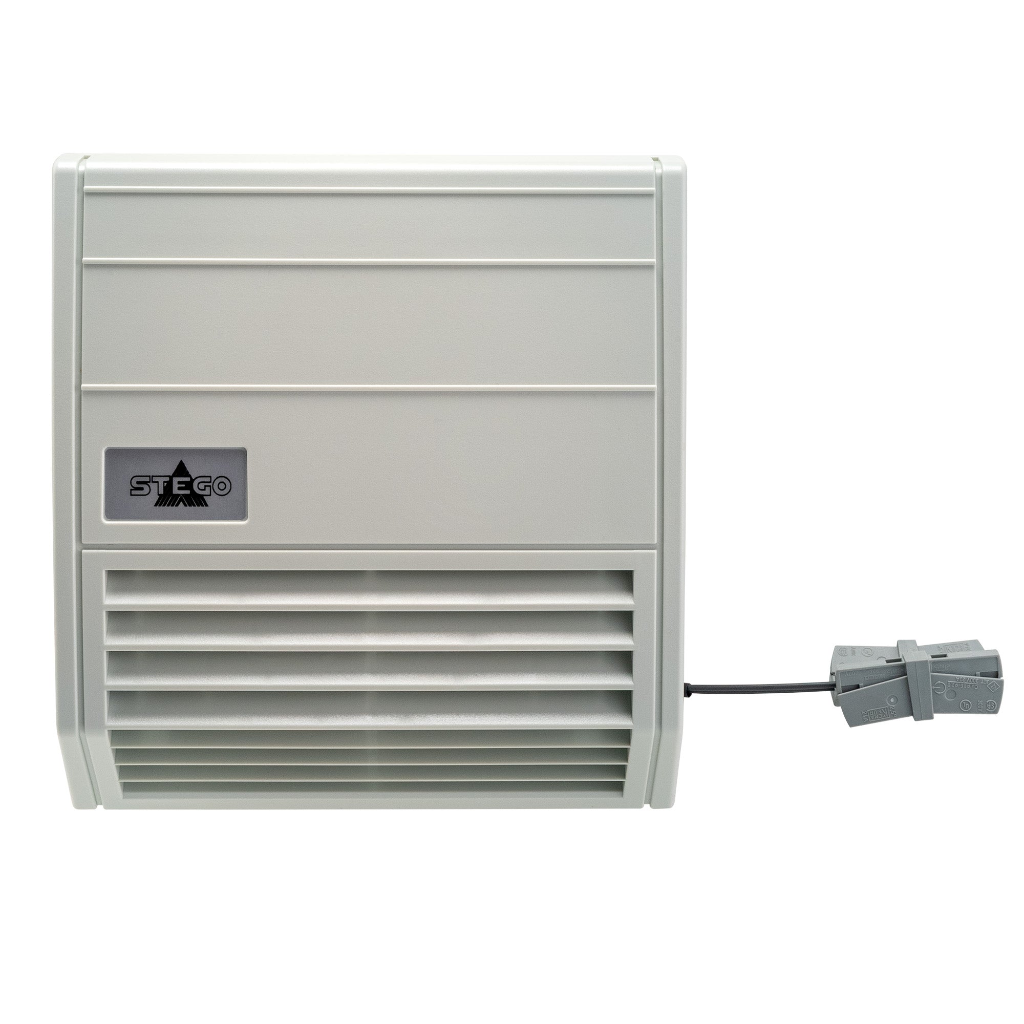 Gray electronic device with a brand logo on a white background.