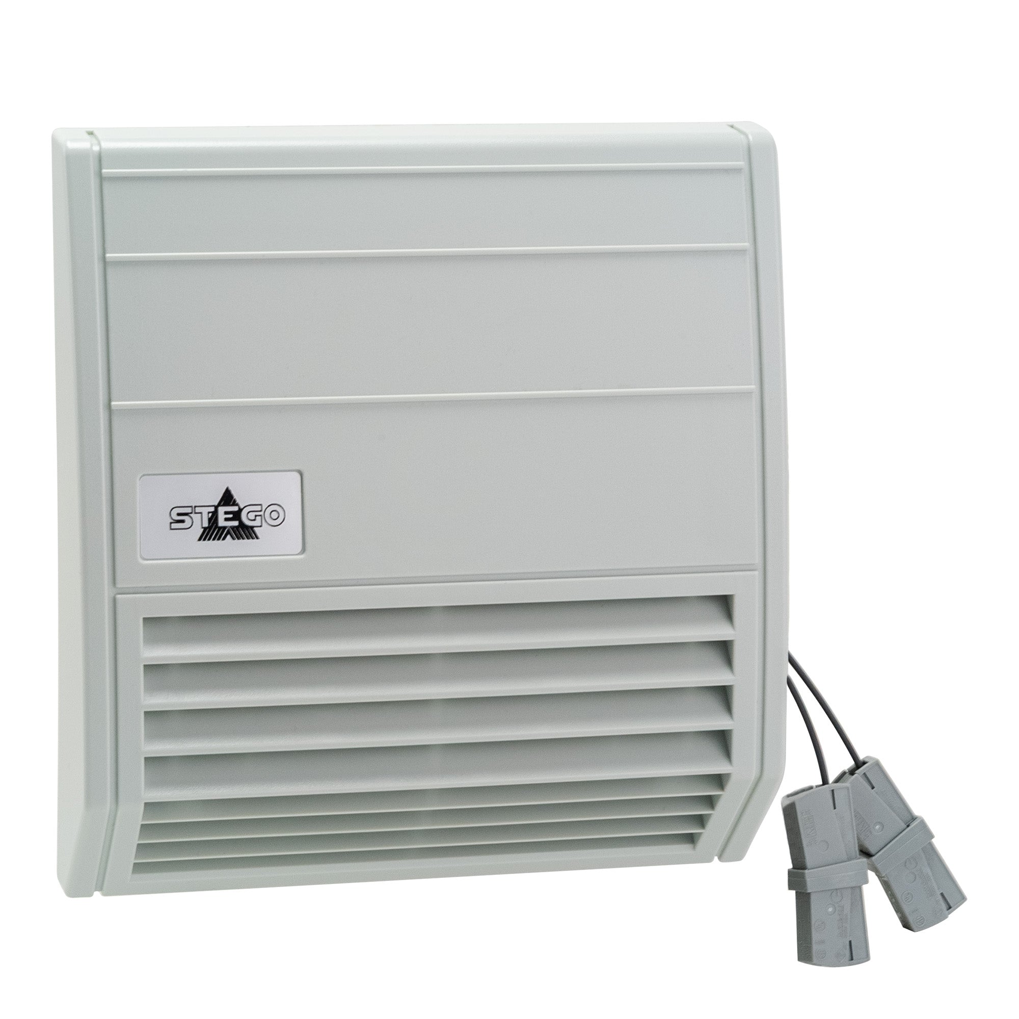 Gray electronic device with a brand logo on a white background.