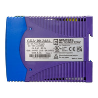 Purple and blue power supply unit with Genesis Automation label on a white background