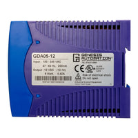 Blue and purple industrial control power supply with Genesis Automation branding on a white background