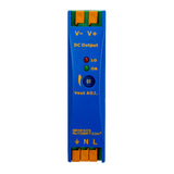 Blue electronic module with yellow text and labels on a white background