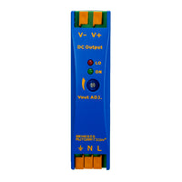 Blue electronic module with yellow text and labels on a white background