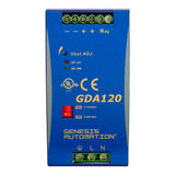 Blue electronic device with 'GDA120' and 'Genesis Automation' branding on a white background
