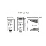 Technical diagram of a GDA 120 Watt electronic component on a white background