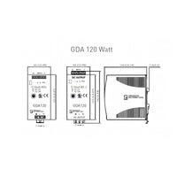 Technical diagram of a GDA 120 Watt electronic component on a white background