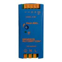Blue electronic component with orange text on a white background
