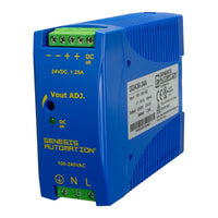 Blue power supply unit with Genesis Automation branding on a white background