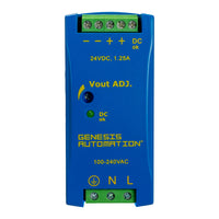 Blue electronic module with Genesis Automation branding on a white background
